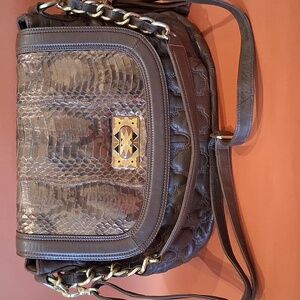 CHI by Falchi Lambskin & Snake Quilted Handbag with Enamel Closure
